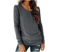 Tshirt Damen Basic Rundhals Langarmshirt Dünne Langarm Shirt Longsleeve Tee Top Elegant Einfarbig Pullover Weiche Baumwolle Unterhemd Stretch Unterwäsche Locker Longshirt Teenager Mädchen Sportshirt