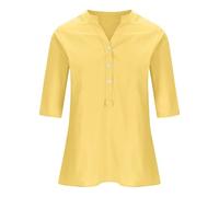 Tshirt Damen Baumwolle Button Shirt Top Stand Volltonfarbe Ärmel Kragen Casual Basic Kurzarm Lange Tshirts Streetwear T Elegant Frauen Sommershirts Leicht Und Luftig Blusen Sommer Rundhals Gelb 3XL