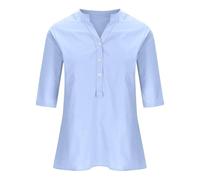 Tshirt Damen Baumwolle Button Shirt Top Stand Volltonfarbe Ärmel Kragen Casual Basic Kurzarm Lange Tshirts Streetwear T Elegant Frauen Sommershirts Leicht Und Luftig Blusen Sommer Rundhals Blau XXL