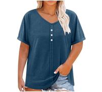 Tshirt Damen Baumwolle Shirt V-Ausschnitt Modisch Kurzarmshirt Loose Casual Oberteile Leichte Bequeme All-Matchtop Unifarben Bluse Mit Dekorative KnöPfe GroßE GrößEn KurzäRmelig Hemd