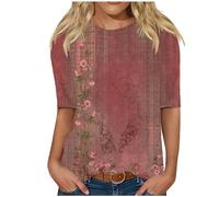 Tshirt Damen Blumendruck Kurzarm T-Shirts für Damen Halbärmel T-Shirt Sommer Rundhals T Shirts Locker Basic Tops Kurzärmlige Tunika Elegant Kurze Ärmel Bluse Sportshirt Lässige Sommerblusen