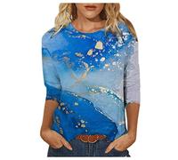 Tshirt Damen Bunte Farbblock Patchwork Tunika 3/4 Ärmel Oberteile Rundhals Bluse Tops Sommer Shirt Party Dünn Longbluse Pullover T-Shirt Teenager Mädchen Longtops Locker Blusentops für Outdoor