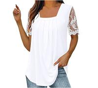 Tshirt Damen Casual Fashion, Sale Angebote T-Shirt Mit Eckigem Ausschnitt Und Kurzen Ärmeln Aus Spitze, Günstig Oberteile Elegant Schick, Bluse Leicht Und Luftig, Shirt Top Weich Bequem