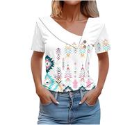 Tshirt Damen Casual Fashion, Sale Angebote Vintage T-Shirt Mit V-Ausschnitt Und Knopfleiste, Günstig Kurzärmelig Oberteile Elegant Schick Bluse Leicht Und Luftig, Shirt Top Weich Bequem