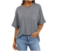 Tshirt Damen Elegant Rundhals Kurzarm Tank Top Oversize T Shirt Bluse Sommer Casual Basic Top Einfarbig T-Shirt Flügelärmel Sportshirt Lässig Locker Schwarz Oberteile Alltag Kleidung Tuniken Outfit