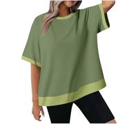Tshirt Damen Elegant Schick, Sale Angebote T-Shirt Mit Rundhalsausschnitt Und Kurzen Ärmeln Und Gespleißtem Faden, Oberteile Leicht Und Luftig, Bluse Weich Bequem, Shirt Top Casual Fashion
