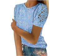 Tshirt Damen Elegant Schick, Sonderangebot Sommerliches T-Shirt Mit Rundhalsausschnitt Und Kurzen Ärmeln Aus Spitze, Oberteile Leicht Und Luftig, Bluse Weich Bequem, Shirt Top Casual Fashion
