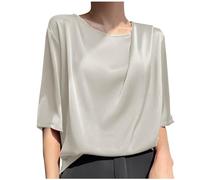 Tshirt Damen Elegant Sommer Eisseide Oberteile Kurzarm Atmungsaktiv Locker Bluse Einfarbig T-Shirt Tee Tops Pullover Teenager Sport Tunika Shirt Freizeit Bequem Basic Alltag T Shirts Blusen für Frauen