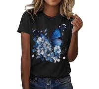 Tshirt Damen Kurzarm Rundhals T-Shirt Sommer Casual Basic Tops Elegante Schmetterling Druck Tshirts Leicht Atmungsaktive Oberteile Bequeme Sportshirt Urlaub Alltag Tee Shirt
