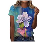 Tshirt Damen Lässige Oberteile mit 3D Rosen Schmetterlings Druck Sommer Tops Kurzärmliges T Shirt mit O Ausschnitt floralen Motiven Hemden Basic Shirt Lockere All Match Bluse Geschenk für Frauen