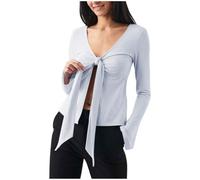 Tshirt Damen Leicht Und Luftig, Günstig Sexy T-Shirt Mit Langen Ärmeln Und Schleife Zum Binden Slim Fit, Sonderangebot Bluse Weich Bequem, Shirt Top Casual Fashion, Oberteile Elegant Schick