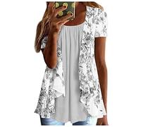 Tshirt Damen Leicht Und Luftig, Sale Angebote Kurzärmliges Bedrucktes Rundhals T-Shirt Oberteil Im Zweiteiler, Bluse Weich Bequem, Shirt Top Casual Fashion, Oberteile Elegant Schick