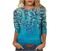 Tshirt Damen Mode 3/4 Ärmel Oberteile Rundhals Bluse Batik Blumendruck Tunika Shirt Sommer Tops All Match Party Longbluse Pullover Longtops Bequeme T-Shirt Slim Fit Blusentops Sportshirt für Outdoor