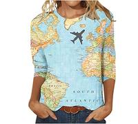 Tshirt Damen Mode 3/4 Ärmel Oberteile Rundhals Bluse Blumendruck Sommer Tops Tunika Shirt Leichte Party Pullover Teenager Mädchen T-Shirt Longtops Große Größen T Shirts Blusentops Hemden für Geschenk