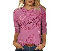 Tshirt Damen Mode 3D Druck Bluse Dreiviertelärmel Tunika 2023 Oberteile Sommer Shirt Rundhals Pullover Party Tee Tops Longbluse Leichte T-Shirt Lose Bequeme Blusentops Sportbekleidung für Outdoor