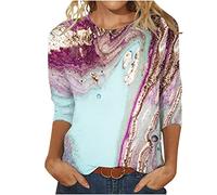 Tshirt Damen Mode Marmordruck Oberteile Rundhals Bluse 3/4 Ärmel Sommer Tops Tunika Shirt Longbluse Pullover Teenager Mädchen T-Shirt Longtops Blusen & Tuniken für Damen Beachwear für Frauen