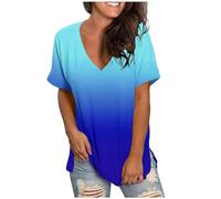 Tshirt Damen Oberteile Farbverlauf Bluse V-Ausschnitt Kurzarm T-Shirt Locker Longbluse Sommer Tunika Tops Pullover Mode Shirts Große Größen Blusen & Tuniken für Damen Mädchen Longtops Longbluse