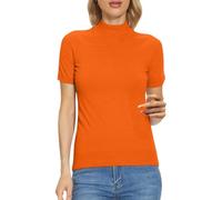 Tshirt Damen Oberteile Kurzarm Kurzarm-Rollkragenpullover Strickshirt Long Shirts Für Shirt Elegant Viskose Baumwollshirt Baumwolle T-Shirt Boxy T Basic Sommer Tops Große Größen Weiße Outfits Orange