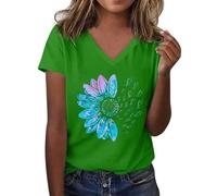 Tshirt Damen Oberteile Kurzarm Mit Sonnenblumen-Musterdruck Rundhalsausschnitt Kurzärmelig Lockere T-Shirts Süße Lässige Lehrer-Outfits Baumwoll T Shirt Oversized Basic Baumwolle Oversize Minzgrün XL
