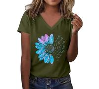 Tshirt Damen Oberteile Kurzarm Mit Sonnenblumen-Musterdruck Rundhalsausschnitt Kurzärmelig Lockere T-Shirts Süße Lässige Lehrer-Outfits Baumwoll T Shirt Oversized Basic Baumwolle Oversize Bronze XL