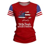 Tshirt Damen Oberteile Kurzarm Tops Printed Women's Top Short Sleeves Blouse Sleeve T Shirt Round Neck T-Shirts Sommer Tshirts Langes Mode Für Sommershirts Leicht Und Luftig Enge Oversized Rot XL