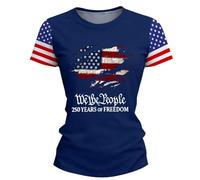 Tshirt Damen Oberteile Kurzarm Tops Printed Women's Top Short Sleeves Blouse Sleeve T Shirt Round Neck T-Shirts Sommer Tshirts Langes Mode Für Sommershirts Leicht Und Luftig Enge Oversized Blau XL