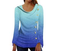 Tshirt Damen Oversize Gothic Kleidung Damen Elegantes Oberteil Damen Frauen Vintage Drucken Wasserfall Langarmshirts Glockenärmel Button Down U Ausschnitt Langarm Bluse Herbst Bluse Damen Schwarz