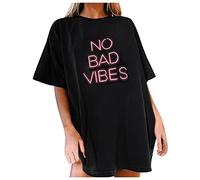 Tshirt Damen Oversize Kurzarm Sommer Oberteile Vintage Drucken Longshirt Mode Lose Rundhals T-Shirt Frauen Teenager Mädchen Tunika Bluse Lang Tops Streetwear Sport Sweatshirt Pullover