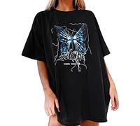 Tshirt Damen Oversize Kurzarm Sommer Oberteile Vintage Drucken Longshirt Mode Lose Rundhals T-Shirt Frauen Teenager Mädchen Tunika Bluse Lang Tops Streetwear Sport Sweatshirt Pullover