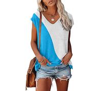 Tshirt Damen Sommer ärmellose Shirts Oberteile Frauen Bluse Teenager Mädchen Lässige V Ausschnitt Elegant Bluse Weißes T-Shirt Damen Locker Sommerbluse Leicht Kurzarm Sommertop