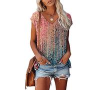 Tshirt Damen Sommer ärmellose Shirts Oberteile Frauen Bluse Teenager Mädchen Lässige V Ausschnitt Elegant Bluse Weißes T-Shirt Damen Locker Sommerbluse Leicht Kurzarm Sommertop