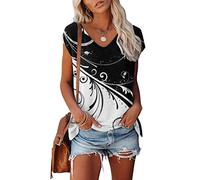 Tshirt Damen Sommer ärmellose Shirts Oberteile Frauen Bluse Teenager Mädchen Lässige V Ausschnitt Elegant Bluse Weißes T-Shirt Damen Locker Sommerbluse Leicht Kurzarm Sommertop