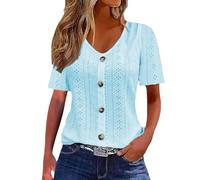 Tshirt Damen Sommer Basic Kurzarm Shirt Mode Sommershirts Elegant Party Sportshirt Blusenshirt Rundhals Damenbluse Hemd Bluse Elegant Bequem Baumwolle Freizeitmode Business Outfit