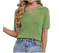 Tshirt Damen Sommer Bluse Mode Einfarbig Oberteile Kurzärmeliges V-Ausschnitt T-Shirt Pullover Locker Tee Tops Basic Shirt All Match Pulli Tunika Slim Fit T Shirts Blusentops Sportshirt für Outdoor