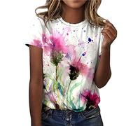 Tshirt Damen Sommer-Bunte Drucken T Shirt Damen Kurzarm-Damen Sport T-Shirt Rundhals Hemd Bluse Elegant Brief Gedruckt Lässig Tee Shirts Casual Oberteile Tops T-Shirts für Mädchen Teenager Frauen