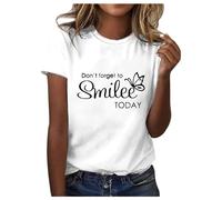 Tshirt Damen Sommer, Damen Oberteile Elegant, Tee Shirt Kurzärmeliges Rundhal Shirts Klassisch Bedruckte Tee Top Lässig Lockeres Sommerblusen Leicht Atmungsaktiv Longblusen Versatile Sommerliche