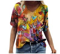 Tshirt Damen Sommer Damen T-Shirt Lässig Einfarbig Bedruckt Tops Tier Motiv Pullover Kurzarm O-Ausschnitt Lose Tunika Bluse Brief drucken Frauen Sommer Oberteile Rundhals Shirt Tee