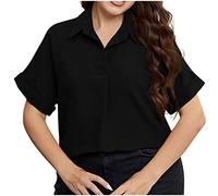 Tshirt Damen Sommer Einfarbige Bluse Kurzarm Tops mit Umlegekragen Locker Plus Size Oberteile Mode T-Shirt Blouse Partyshirt Blusentops Pullover Sommerbluse Sommershirts Shirtbluse Sommerpullover