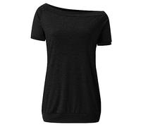 Tshirt Damen Sommer Kurzarm Mit U-Boot-Ausschnitt Kurzärmelig Schulterfrei Einfarbig Lockeres T-Shirt Oversize Oversized T Shirt Lang Basic Baumwolle Shirts Longshirt Enge Tshirts Elegant Schwarz XXL