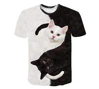 Tshirt Damen Sommer -T Shirt Damen Kurzarm-Oberteile Damen Elegant Rundhals mit Katze 3D-Drucken Sport T-Shirt Fitness Sweatshirt Lose Tee Shirts Tops Bluse Tunika Große Größen T-Shirts Frauen