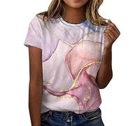 Tshirt Damen Sommer -T Shirt Damen Kurzarm-Oberteile Damen Elegant Rundhals mit Marmor Muster Sport T-Shirt Fitness Sweatshirt Mode Lose Tee Shirts Tops Bluse Tunika Große Größen T-Shirts Frauen