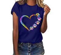 Tshirt Damen Sommer Weißes T Shirt Blusen & Tuniken für Damen Sommerlich Kurzarm T-Shirt Oberteile Bluse mit Aufdruck Bunte Blumen Party Rundhals Tee Tops Pullover Sommer Shirt Tunika Hemden