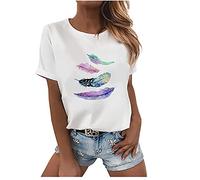 Tshirt Damen Sommer Weißes T Shirt Blusen & Tuniken für Damen Sommerlich Kurzarm T-Shirt Oberteile Bluse mit Aufdruck Bunte Blumen Party Rundhals Tee Tops Pullover Sommer Shirt Tunika Hemden