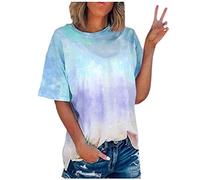 Tshirt Damen Tie Dye T-Shirt Damen Bunt Batik Shirt Rundhals Kurzarm Bluse Oberteil Frauen Mode Farbverlauf Longshirt Sommer Tops Lang Oversize Tee Tshirt