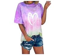 Tshirt Damen Tie Dye T-Shirt Damen Bunt Batik Shirt Rundhals Kurzarm Bluse Oberteil Frauen Mode Farbverlauf Longshirt Sommer Tops Lang Oversize Tee Tshirt