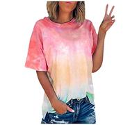Tshirt Damen Tie Dye T-Shirt Damen Bunt Batik Shirt Rundhals Kurzarm Bluse Oberteil Frauen Mode Farbverlauf Longshirt Sommer Tops Lang Oversize Tee Tshirt