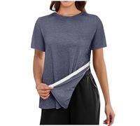 Tshirt Damen Tops Sommer Für Frauen Reißen 3/4 Nach Manschette Shirts Chemo Port Kleidung Oversized Oberteile Elegant T Shirt Basic Baumwolle Weiß Kurzarm Lange Tshirts T-Shirt Oversize Long