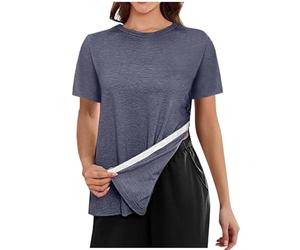 Tshirt Damen Tops Sommer Für Frauen Reißen 3/4 Nach Manschette Shirts Chemo Port Kleidung Oversized Oberteile Elegant T Shirt Basic Baumwolle Weiß Kurzarm Lange Tshirts T-Shirt Oversize Long