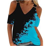 Tshirt Damen V Ausschnitt Lässiges Tunika Schulterfrei Kurzarm T-Shirt Sommer Oberteile Damen Sexy Off Shoulder Bluse Kalte Schulter Hemdbluse Casual Shirt Tops Party Club Streetwear
