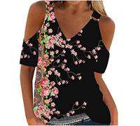 Tshirt Damen V Ausschnitt Lässiges Tunika Schulterfrei Kurzarm T-Shirt Sommer Oberteile Damen Sexy Off Shoulder Bluse Kalte Schulter Hemdbluse Casual Shirt Tops Party Club Streetwear